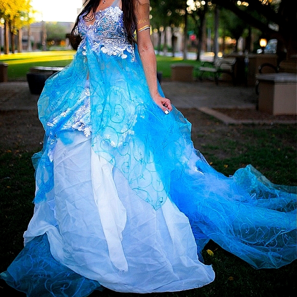 SAMPLE GOWN ONLY- RALUCA Turquoise Silver & White Wedding Ballgown - Picture 2 of 6